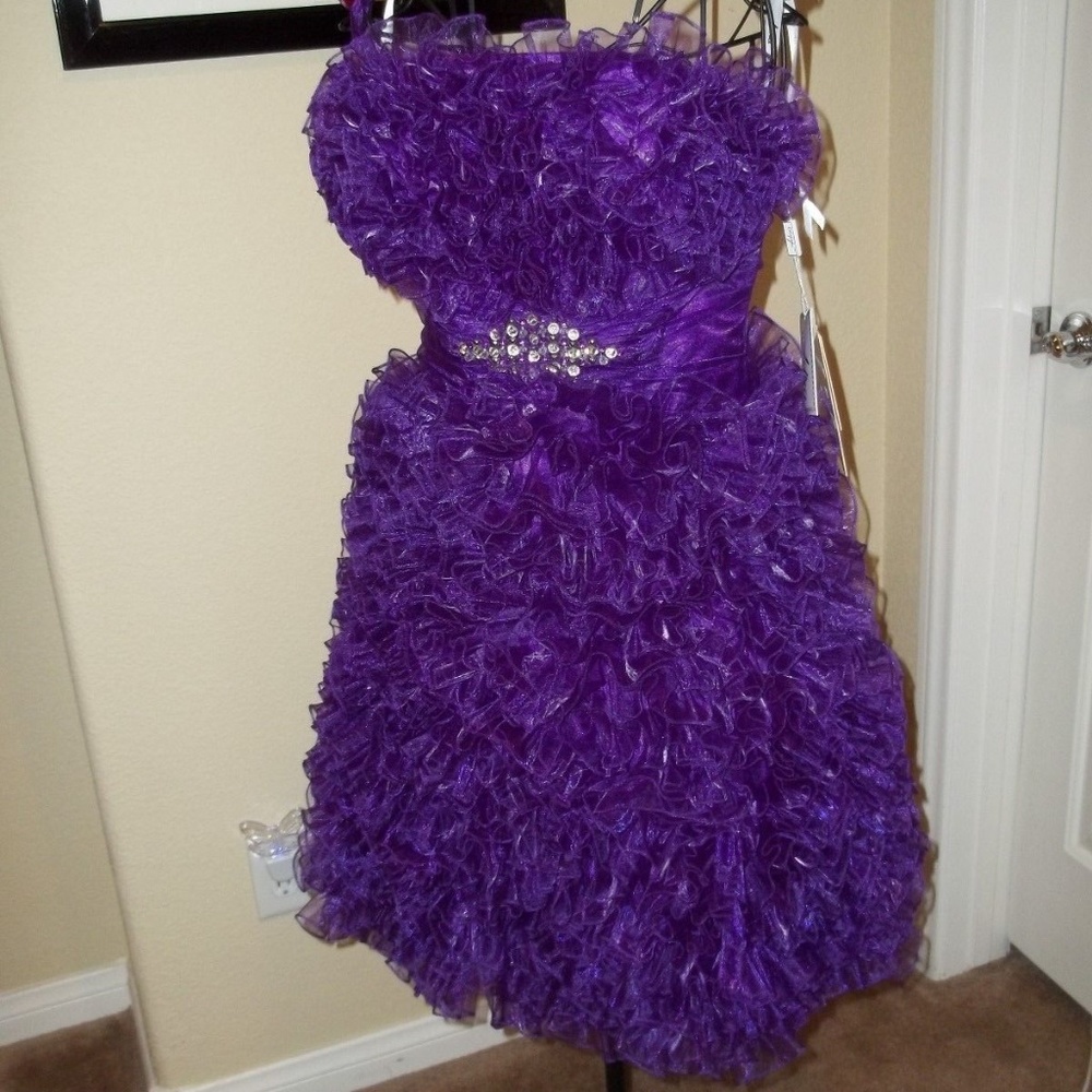 *CLEARANCE* ADNA DESIGNS PUPLE ORGANZA STRAPLESS PROM/FORMAL DRESS SIZE 2